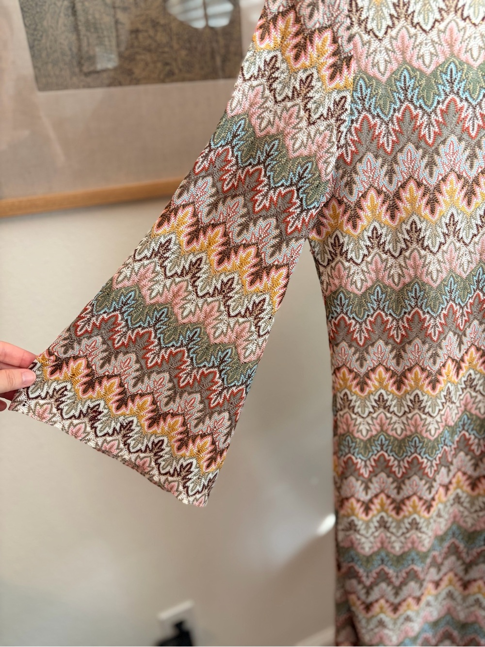 Womens Multicolor Knit Zigzag 70s Style Dress